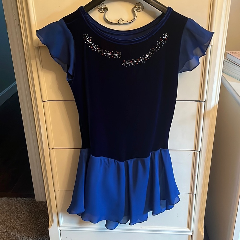 Royal Blue Figure Skating Dress with Tiny, Multi-Color Crystal Accents